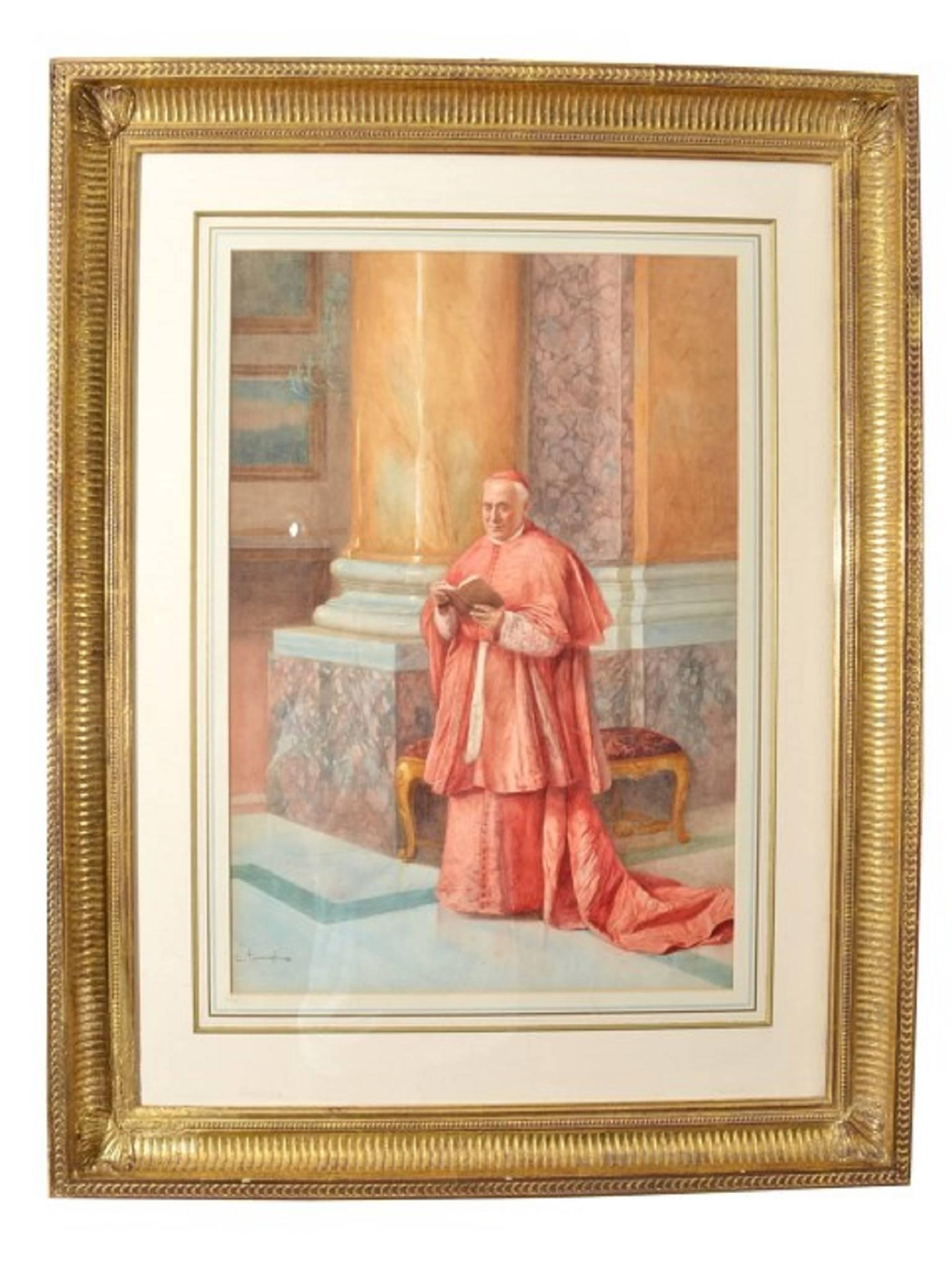 Italian Antique  Pair of Watercolours 'Cardinals' E Tarenghi  Early 20th Century