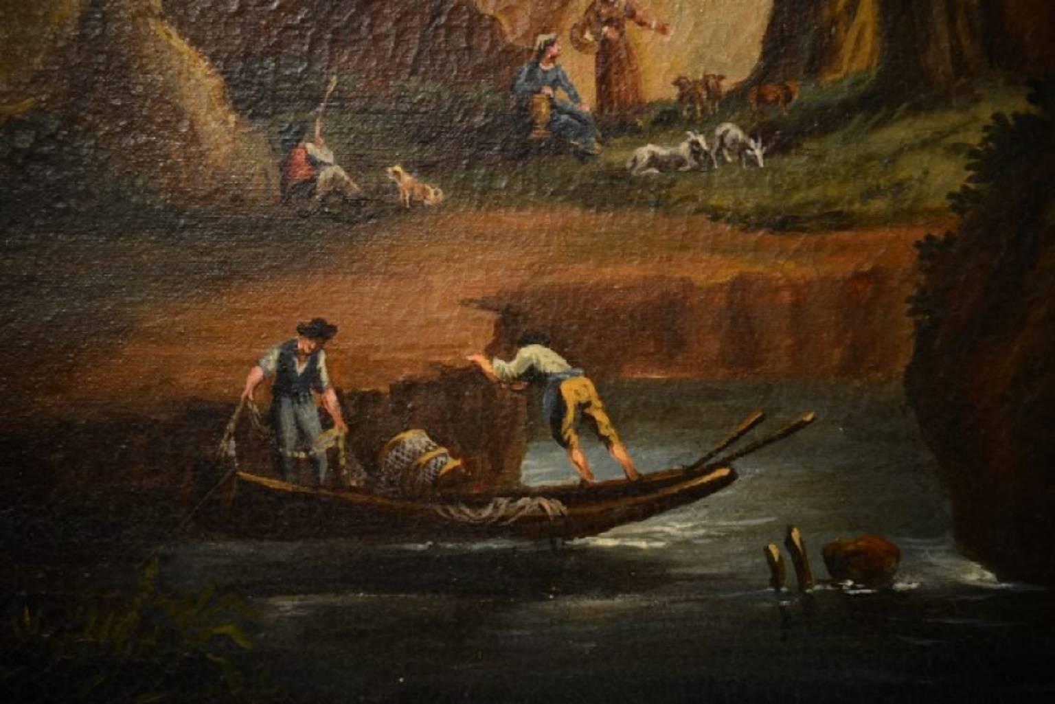 Dutch Antique Painting Rocky Landscape XVIII Century