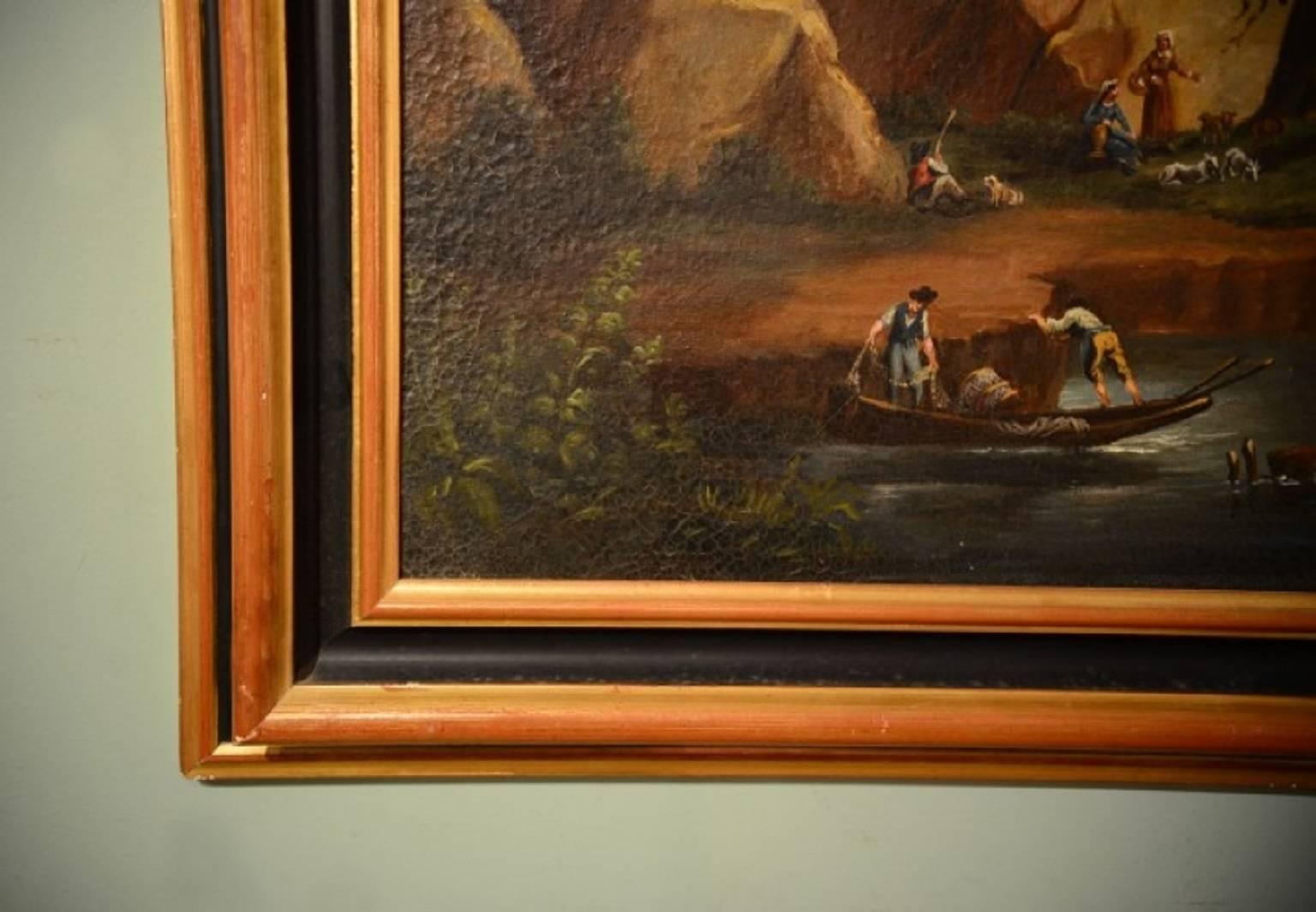 Canvas Antique Painting Rocky Landscape XVIII Century