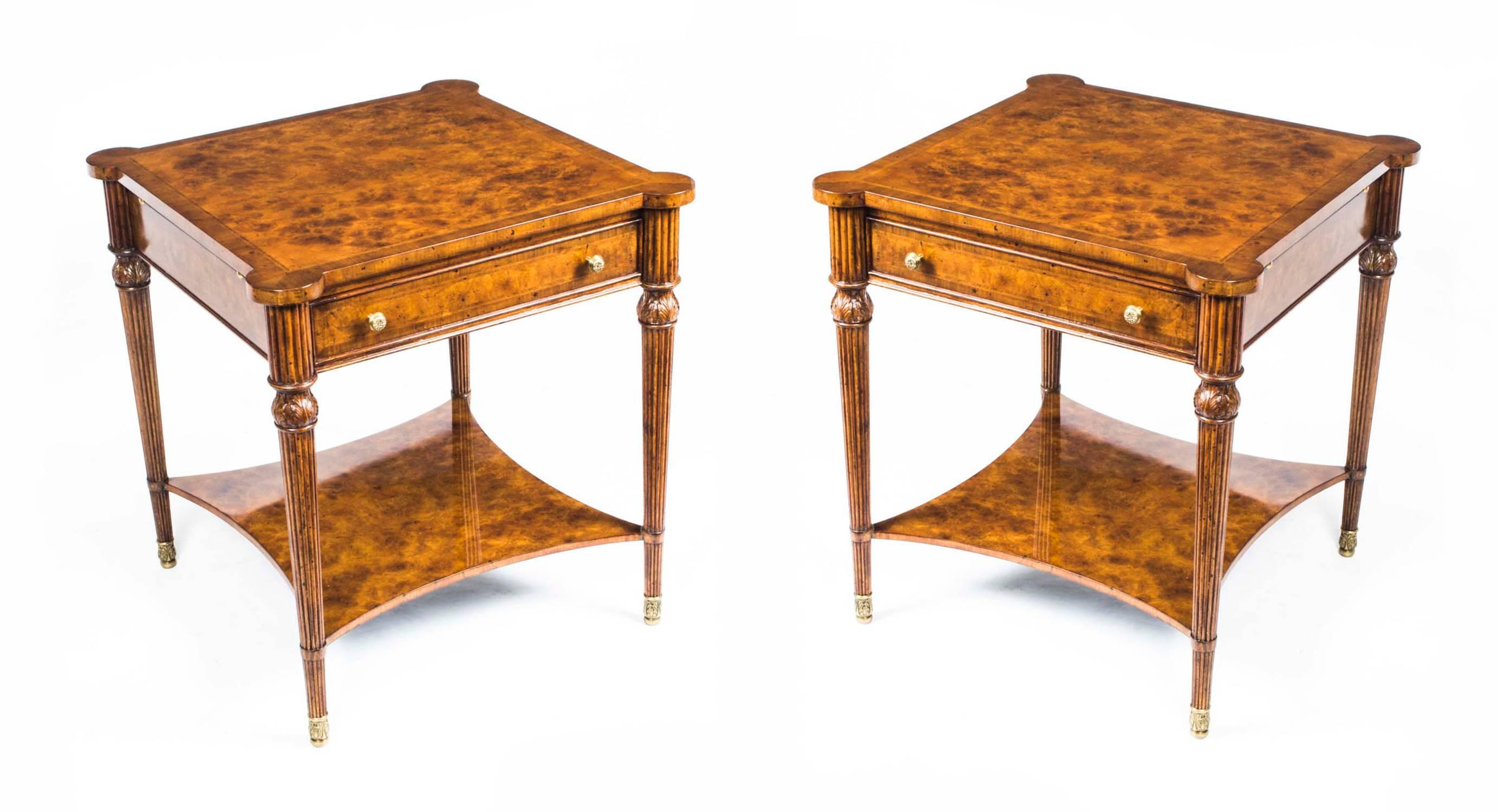 Fab Pair of Burr Walnut Side Tables with Slides and Drawers 5