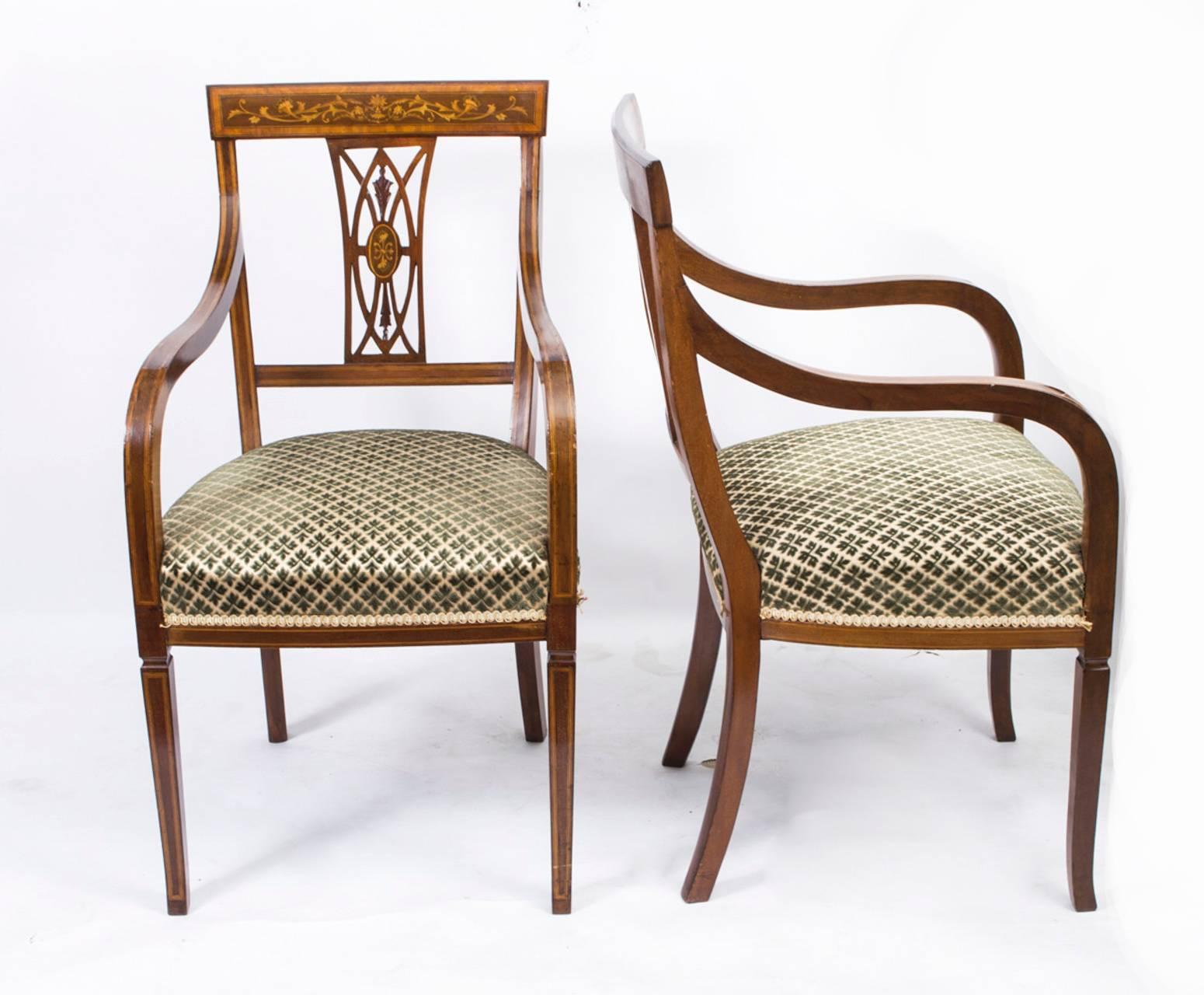 Antique Set of Six Edwardian Inlaid Mahogany Dining Chairs, circa 1900 In Excellent Condition In London, GB