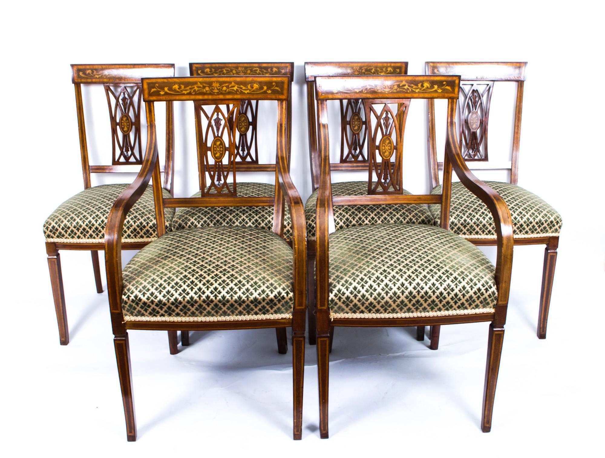 Antique Set of Six Edwardian Inlaid Mahogany Dining Chairs, circa 1900 2