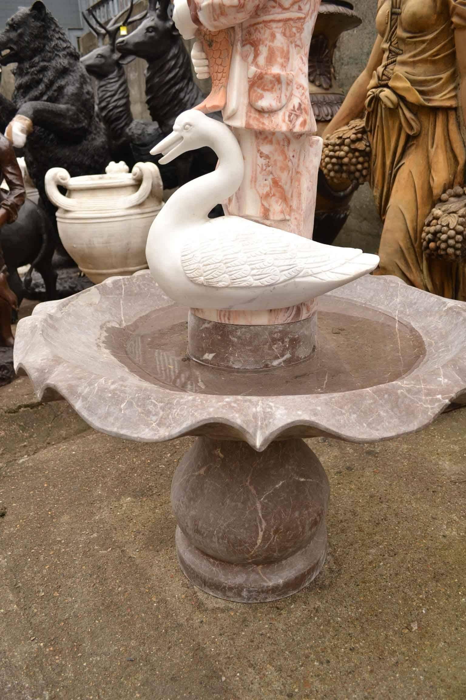 Charming Pink Marble Garden Fountain Statue Child Fish In Excellent Condition In London, GB