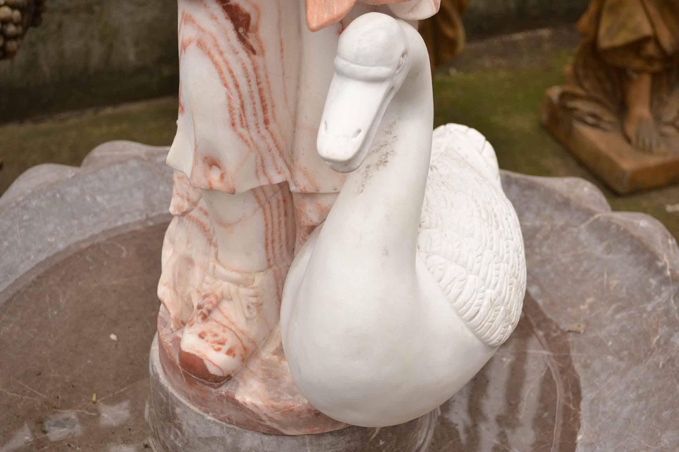 Late 20th Century Charming Pink Marble Garden Fountain Statue Child Fish
