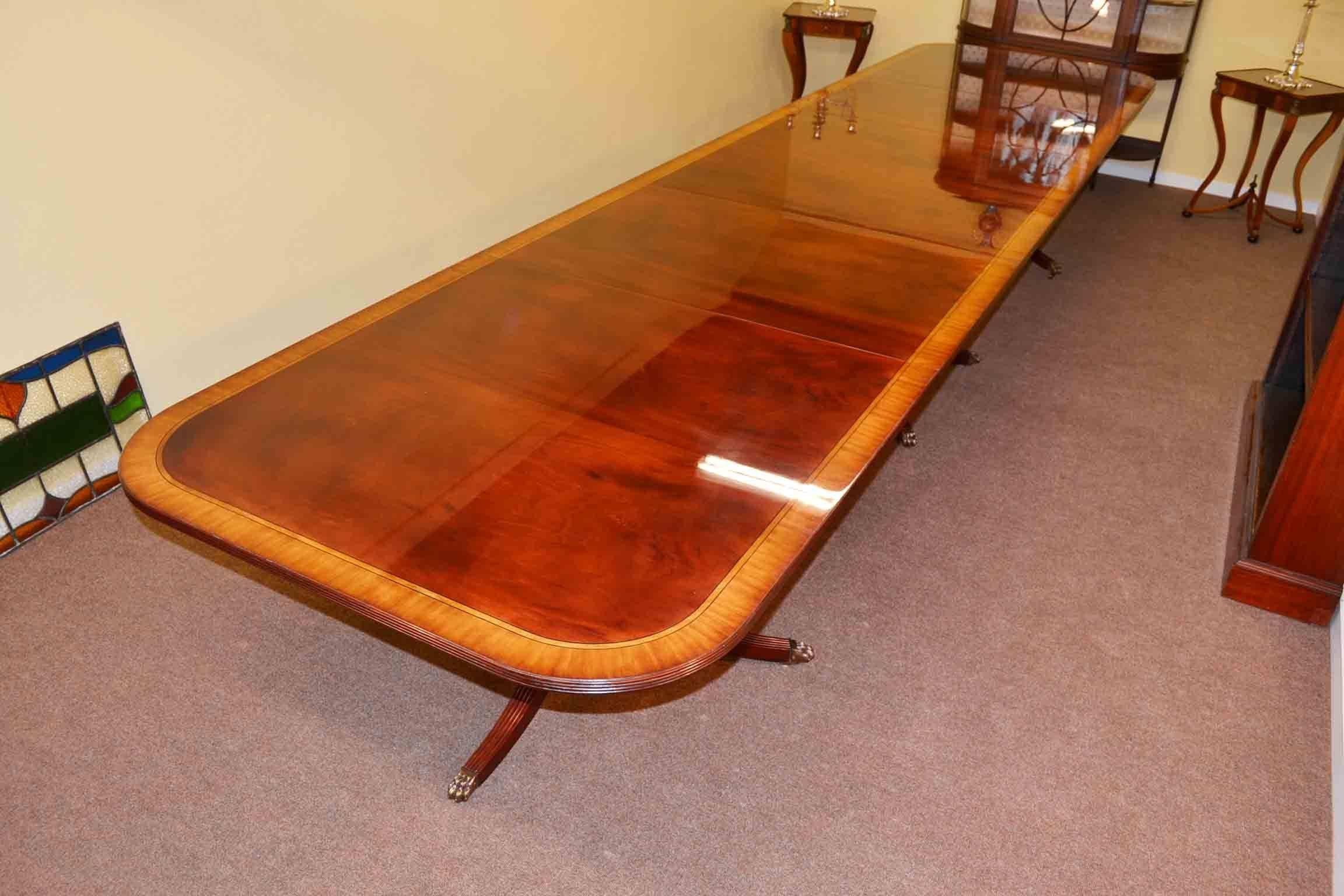 This is a beautiful Regency style dining or conference table which will seat sixteen people in comfort and eighteen to twenty if required, dating from the last quarter of the 20th century.

There is no mistaking the fine craftsmanship of this