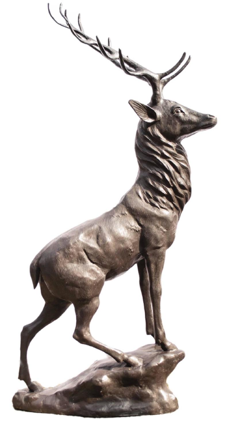 Magnificent Pair Lifesize Bronze Stags Deer Statues For Sale at 1stdibs