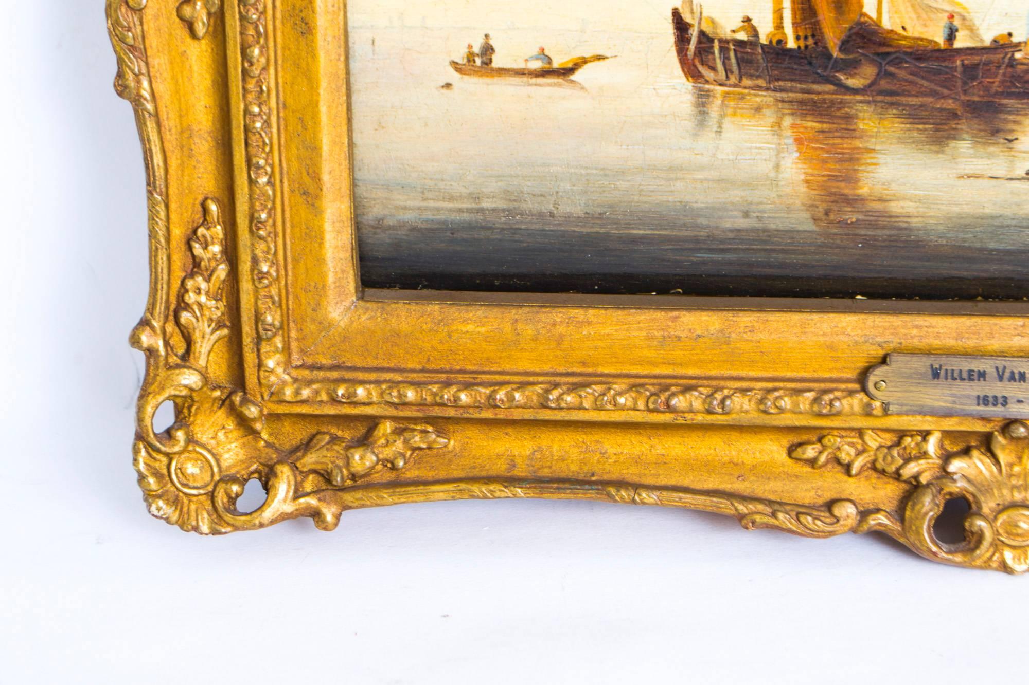 Antique Oil Painting Dutch Shipping Scene van der Velde Jr 4