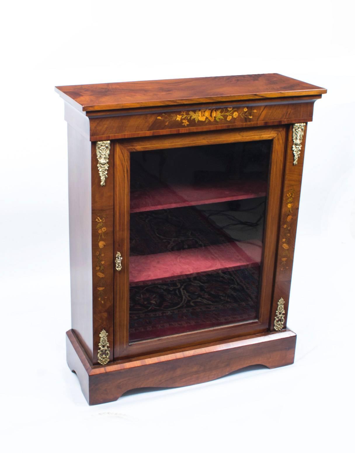 19th Century Victorian Burr Walnut Marquetry Pier Cabinet 2