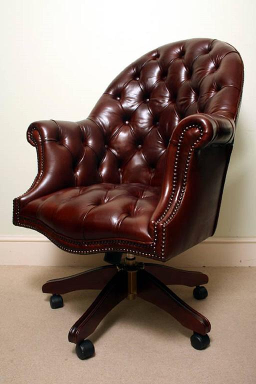 Bespoke English Handmade Leather Directors Desk Chair For Sale at 1stdibs
