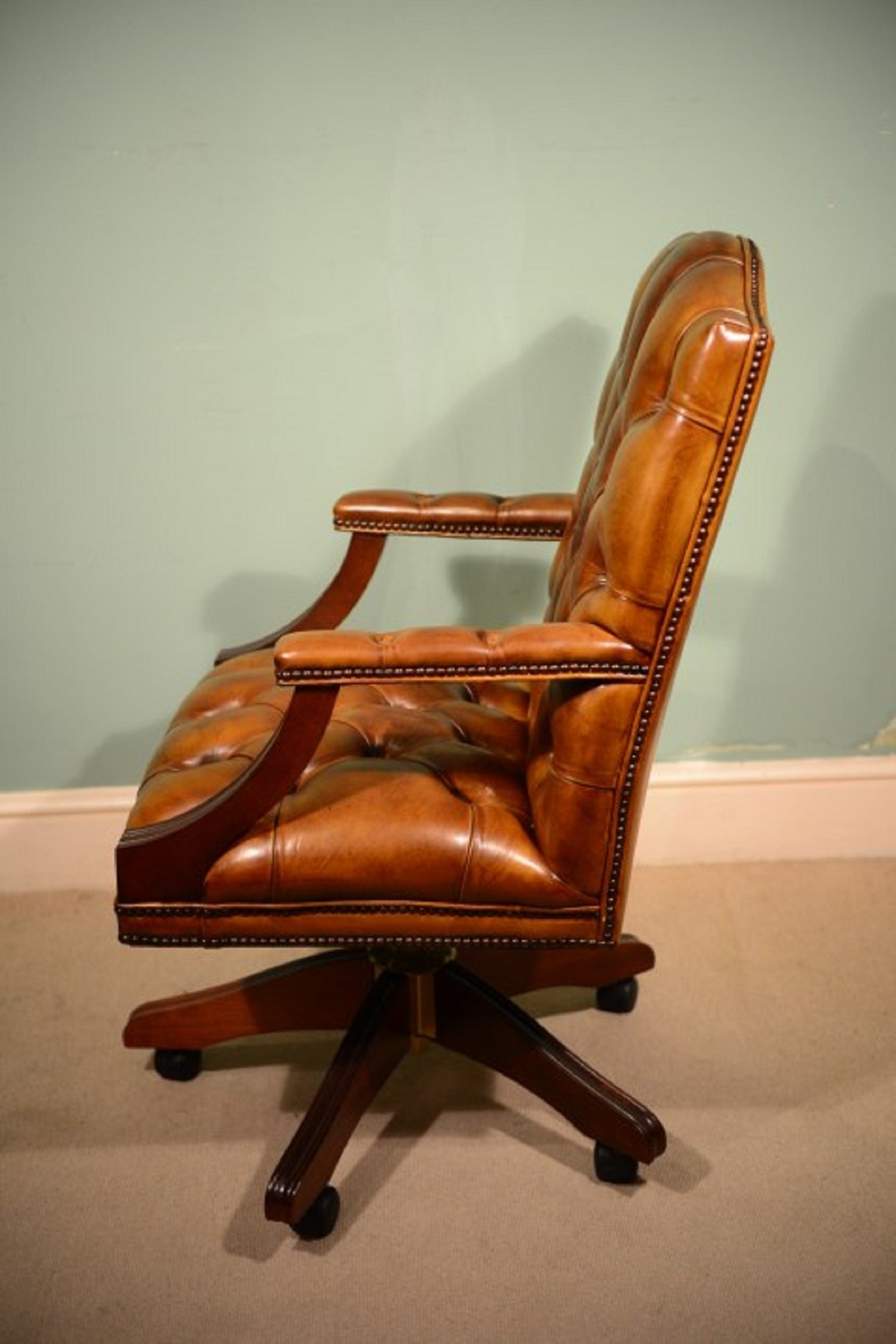 English Handmade Gainsborough Leather Desk Chair Cognac For At English Handmade Gainsborough Leather Desk Chair Cognac For At 1stdibs