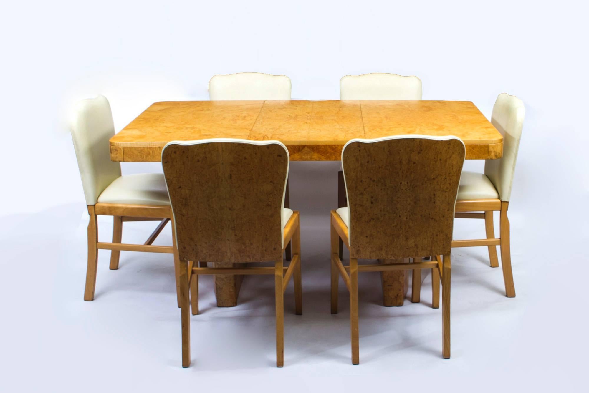Antique Art Deco Bird's-Eye Maple Dining Table and Six Chairs 1