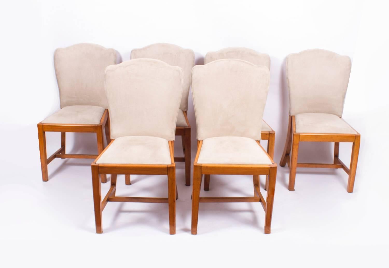 1930s Set of Six Walnut Art Deco Dining Chairs Epstein 3
