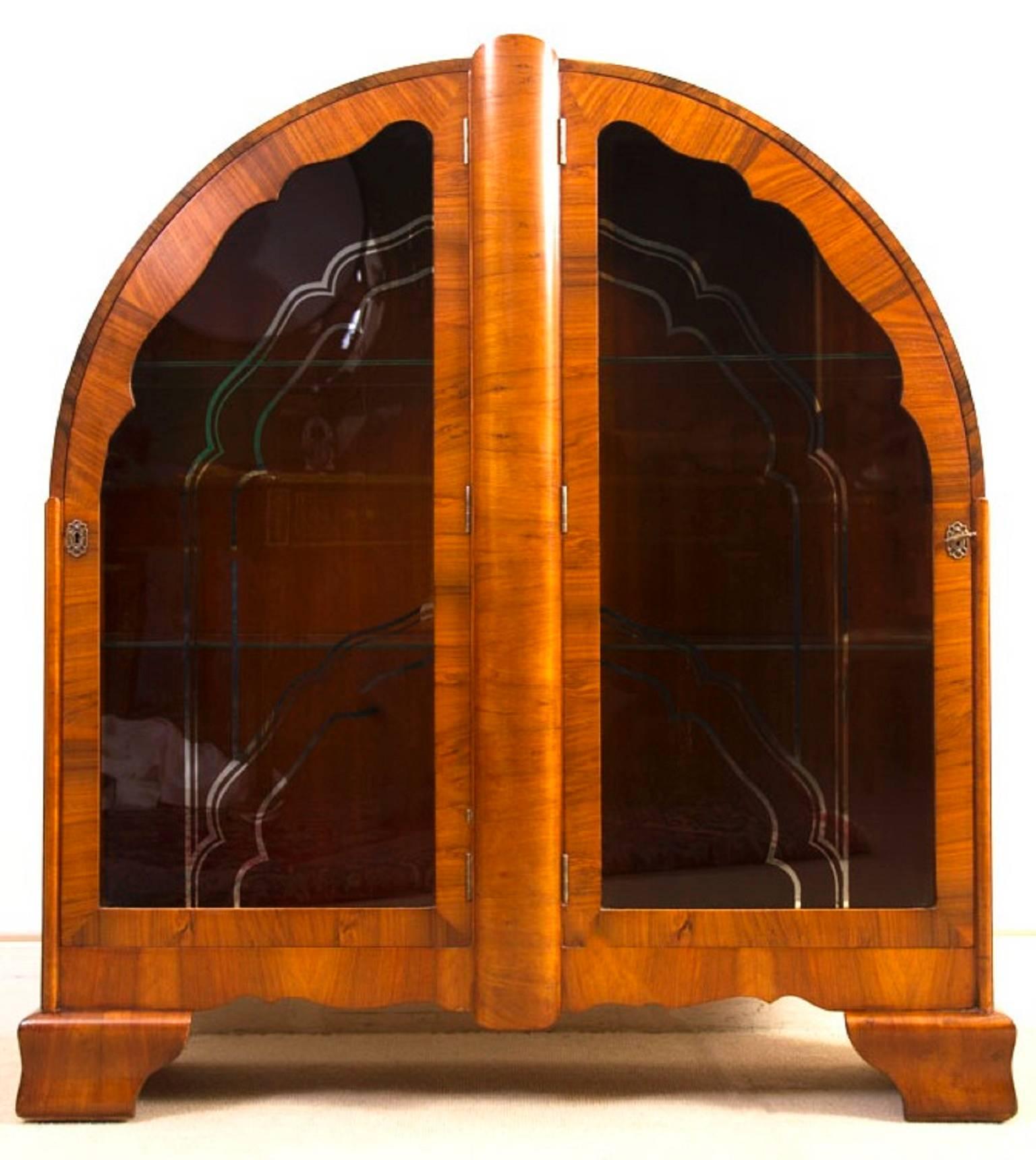 1920s Art Deco Walnut Display Cabinet or Bookcase 1