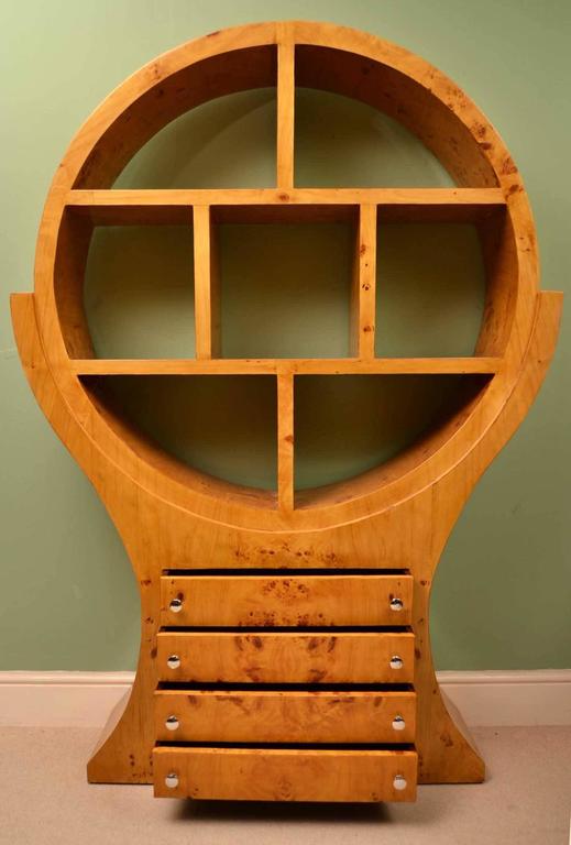 Unusual Circular Art Deco Birdseye Maple Open Bookcase at 1stdibs