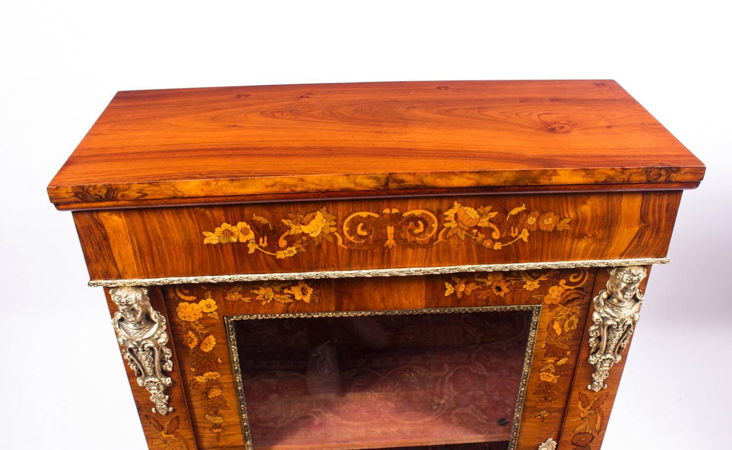 English 19th Century Pair of Burr Walnut Marquetry Pier Cabinets