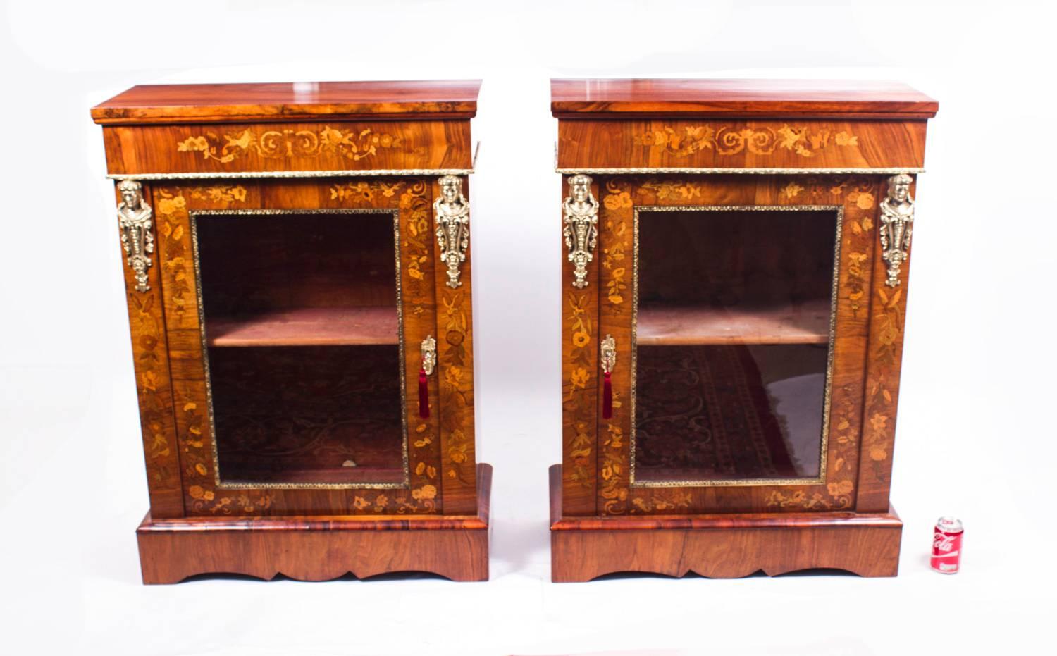 19th Century Pair of Burr Walnut Marquetry Pier Cabinets 3