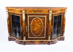 Antique Victorian Serpentine Burr Walnut Marquetry Credenza, circa 1860