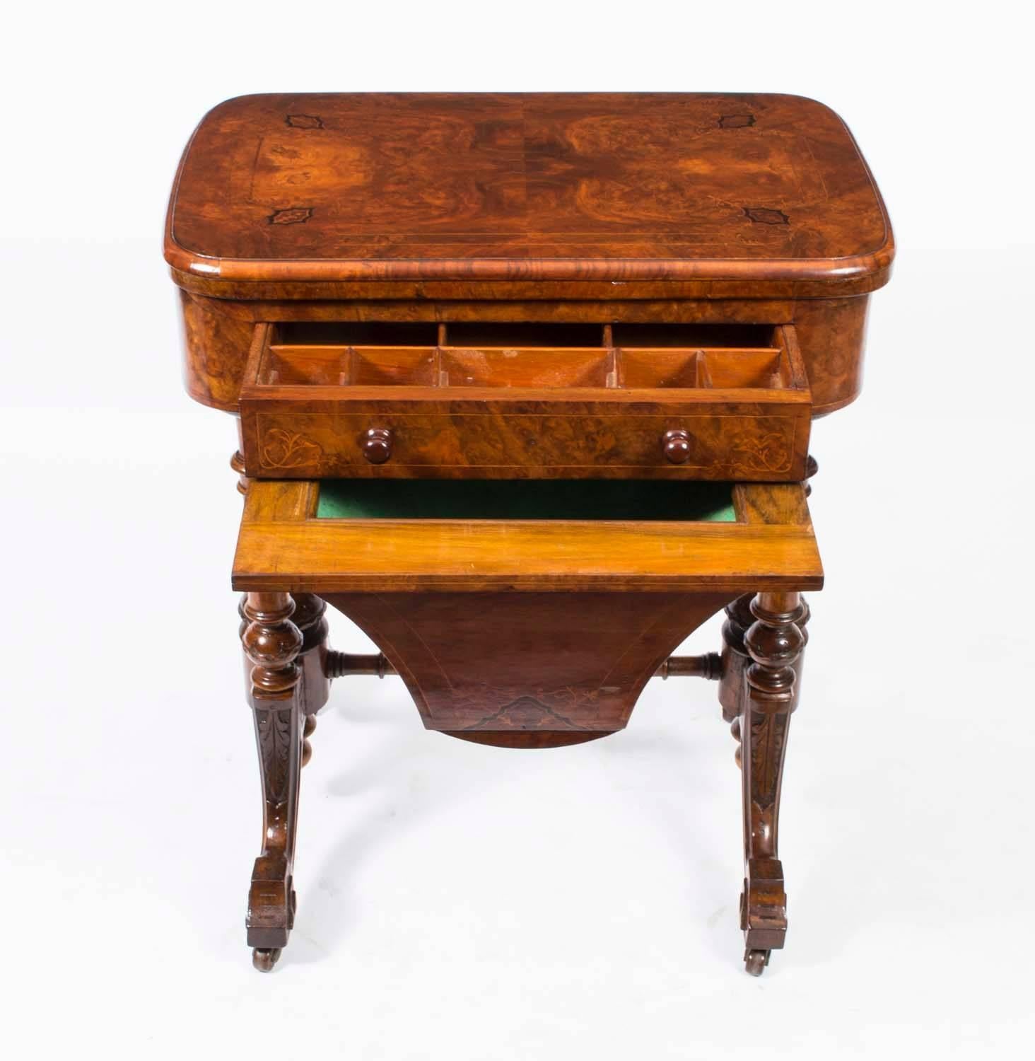 Late 19th Century Antique Victorian Burr Walnut Games Work Table, circa 1870