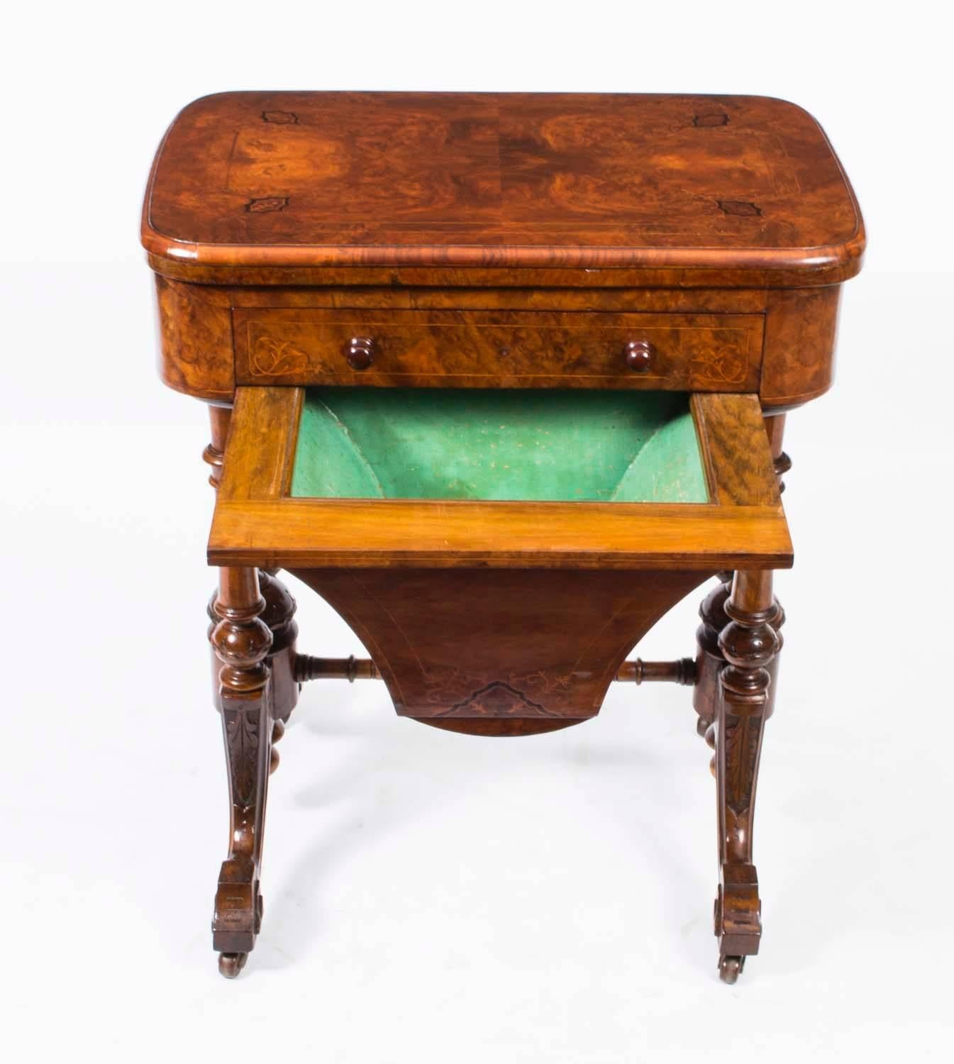 Antique Victorian Burr Walnut Games Work Table, circa 1870 1
