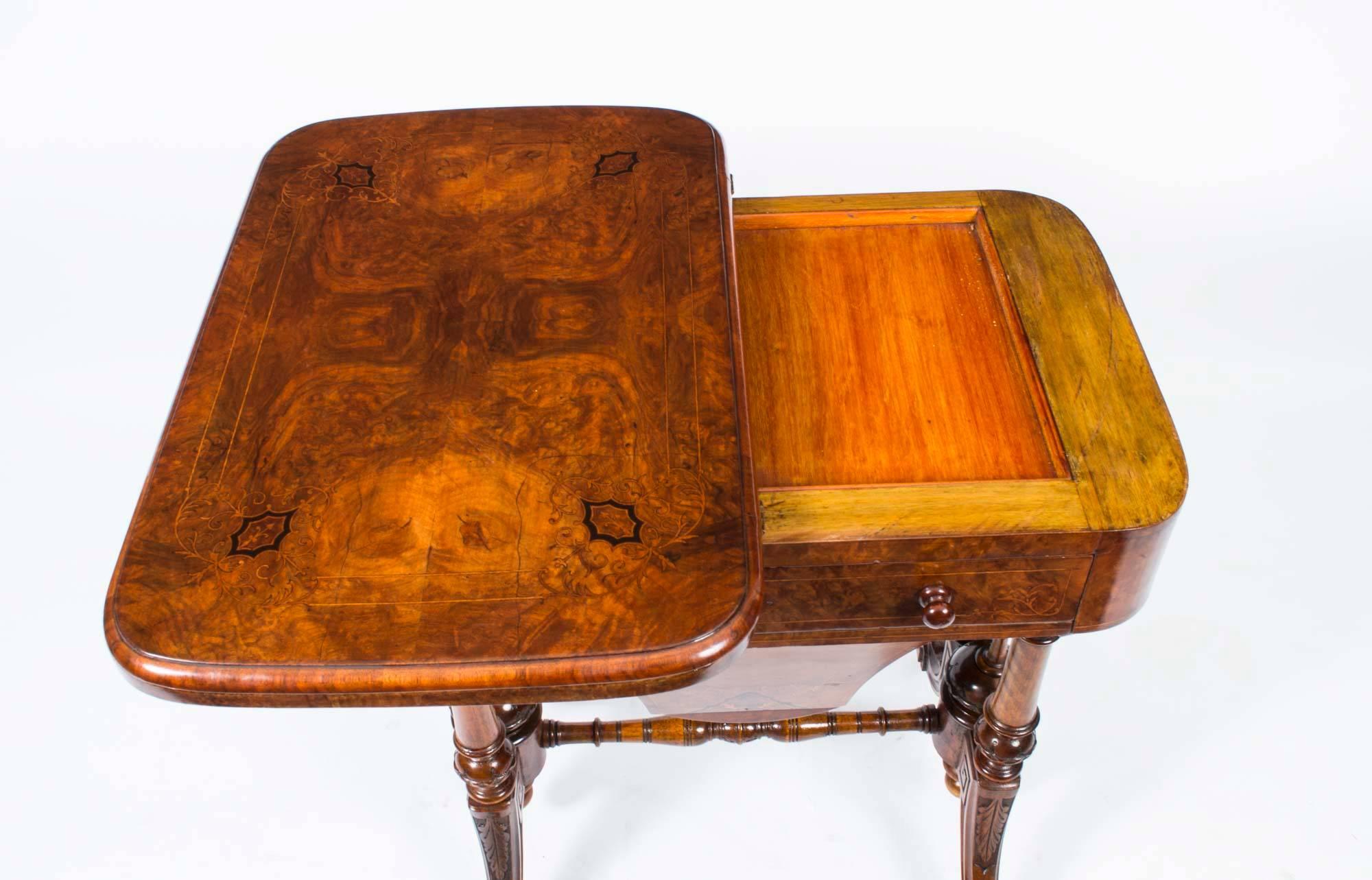 Antique Victorian Burr Walnut Games Work Table, circa 1870 3