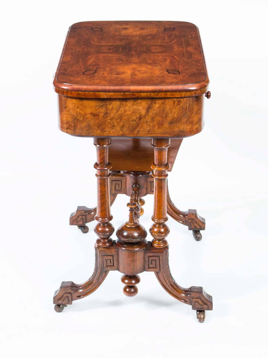 Antique Victorian Burr Walnut Games Work Table, circa 1870 4