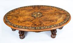 Antique Burr Walnut Marquetry Oval Coffee Table, circa 1860