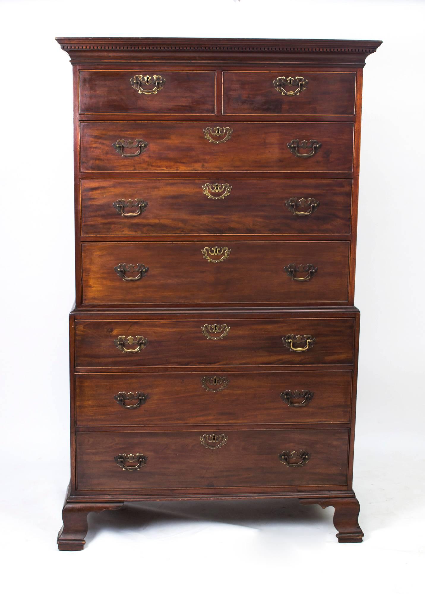Chippendale Antique George II Mahogany Chest on Chest