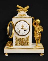 Antique French White Marble Ormolu Mantel Clock, circa 1850