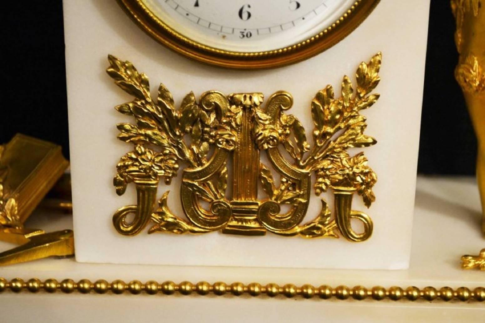 Mid-19th Century Antique French White Marble Ormolu Mantel Clock, circa 1850