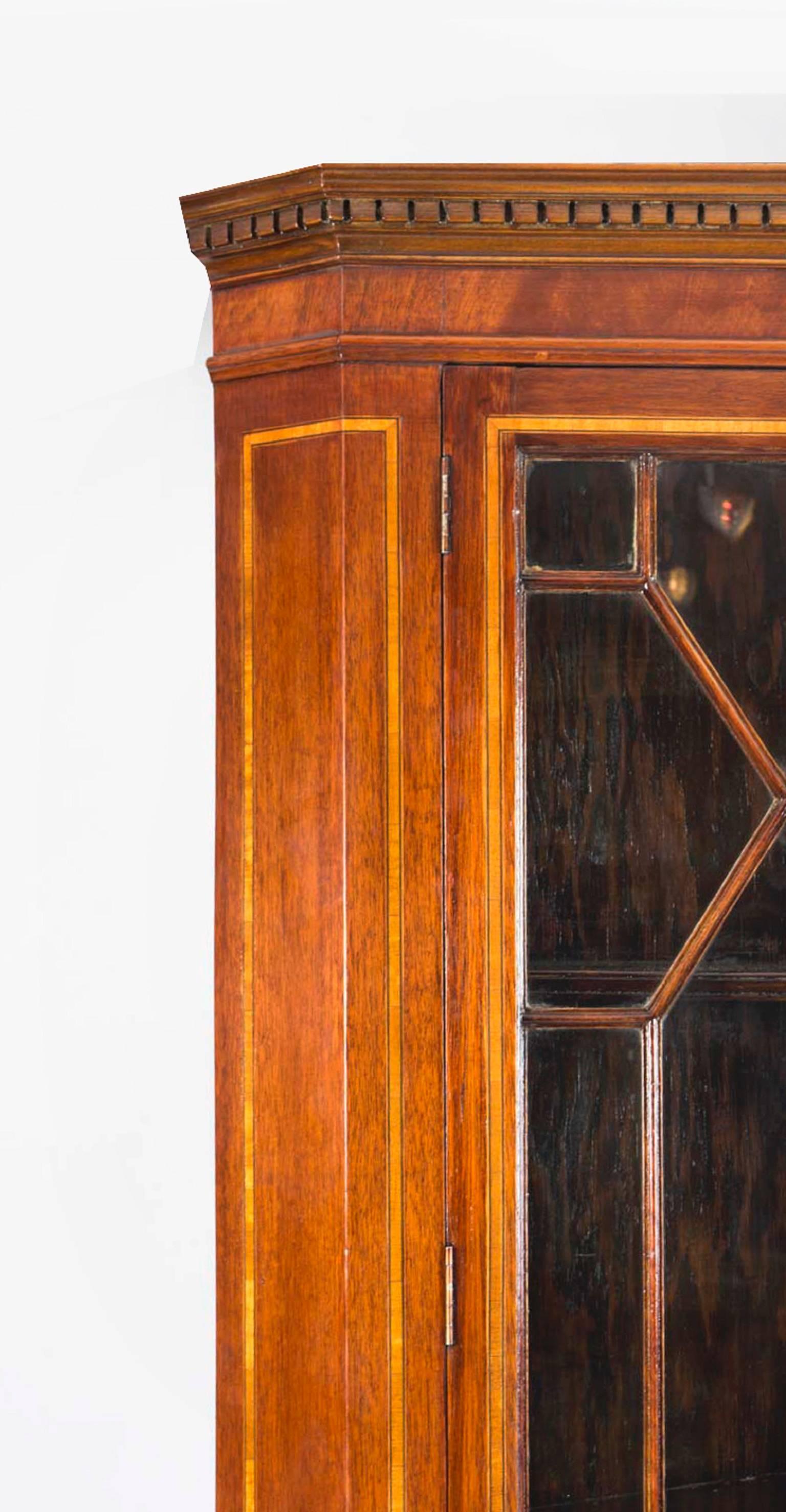 Mahogany Antique  Victorian Inlaid Two-Door Corner Cabinet 19th C