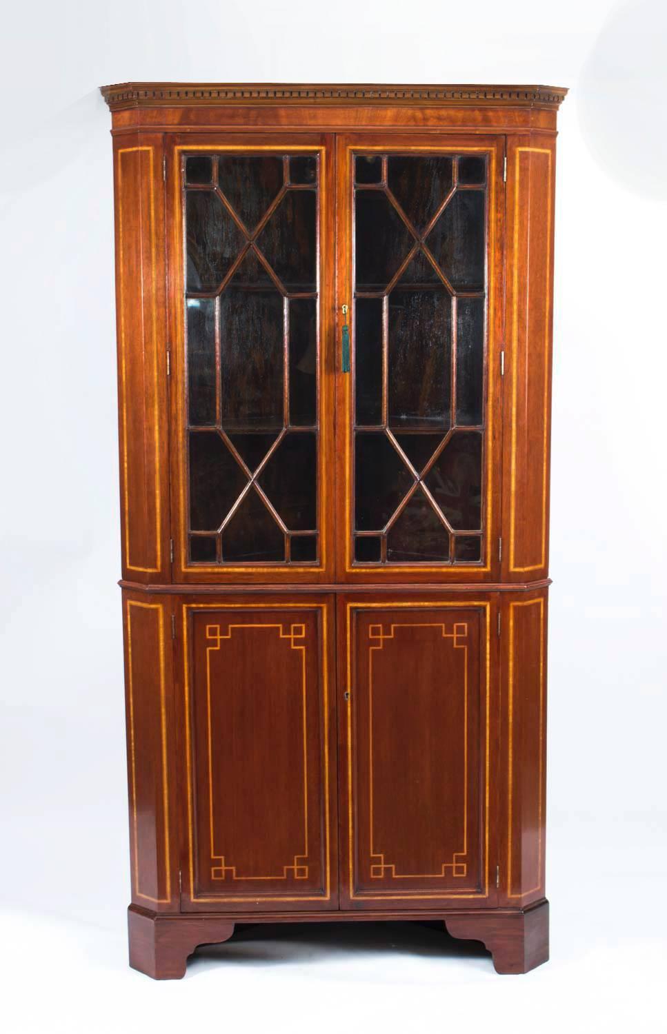Late 19th Century Antique  Victorian Inlaid Two-Door Corner Cabinet 19th C