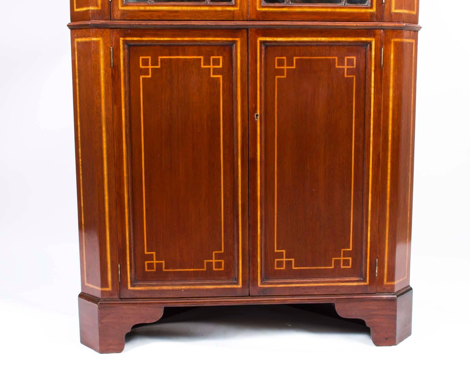 Antique  Victorian Inlaid Two-Door Corner Cabinet 19th C 2