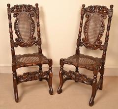 Vintage Set of Eight Carolean Style Oak Dining Chairs