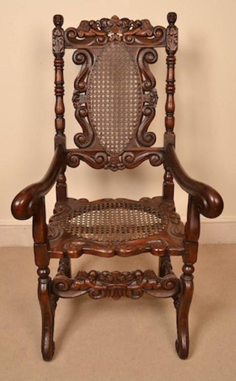 Vintage Set of Eight Carolean Style Oak Dining Chairs at ...