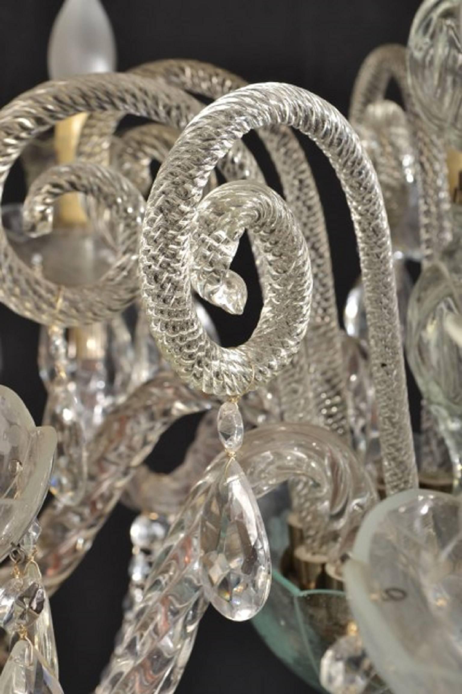 Crystal Vintage Venetian Glass 8 Branch Chandelier