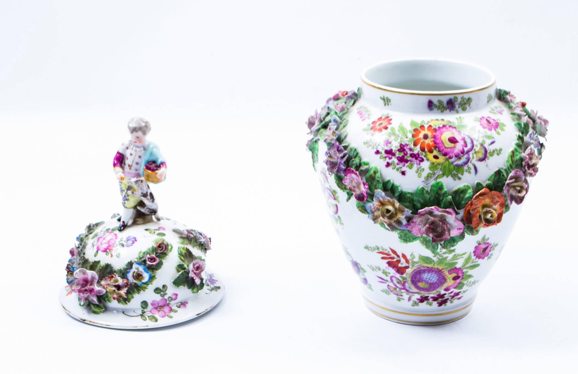 Late 19th Century Antique Pair of Meissen Dresden Porcelain Vases, circa 1880