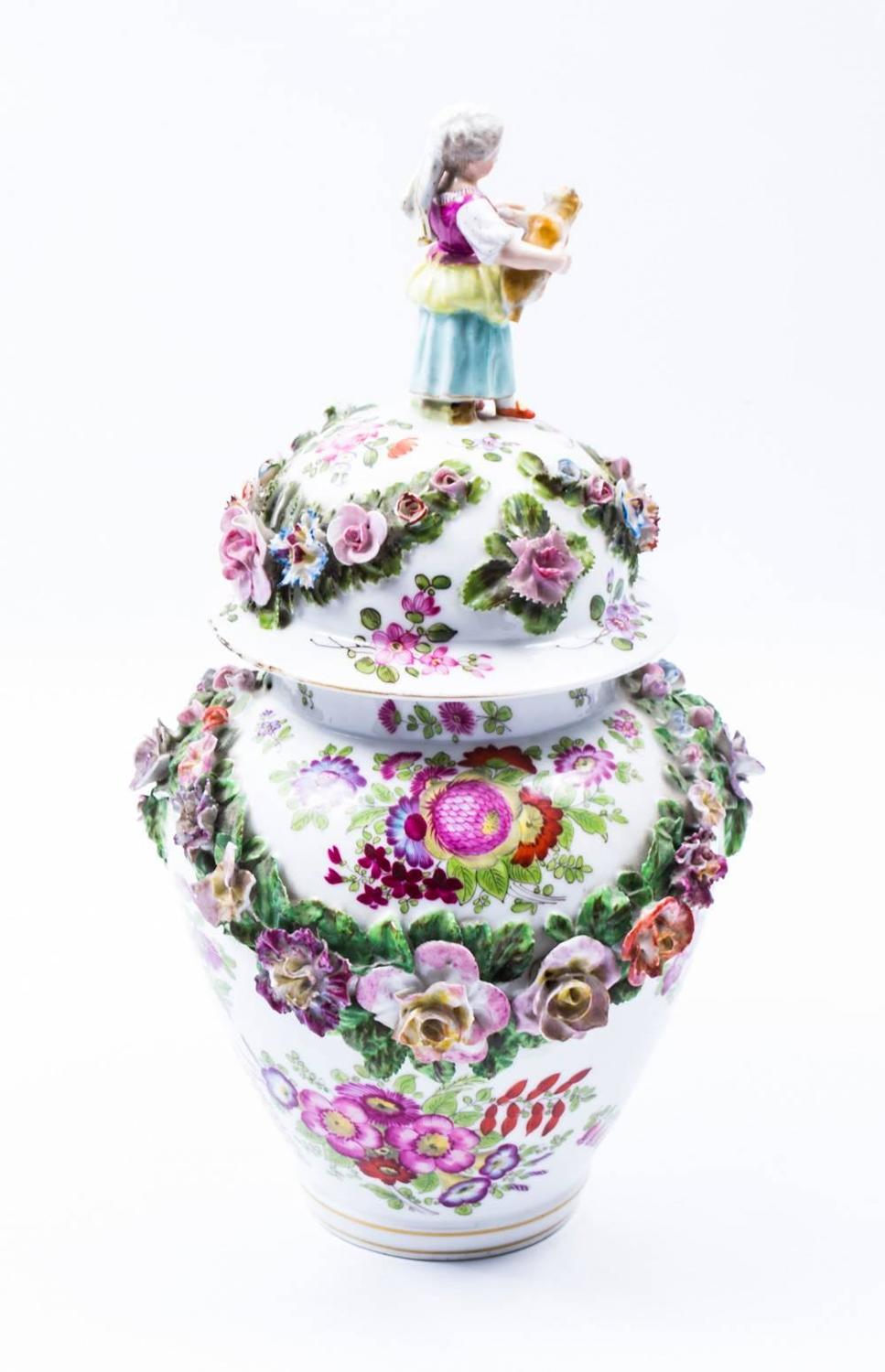 Antique Pair of Meissen Dresden Porcelain Vases, circa 1880 For Sale at