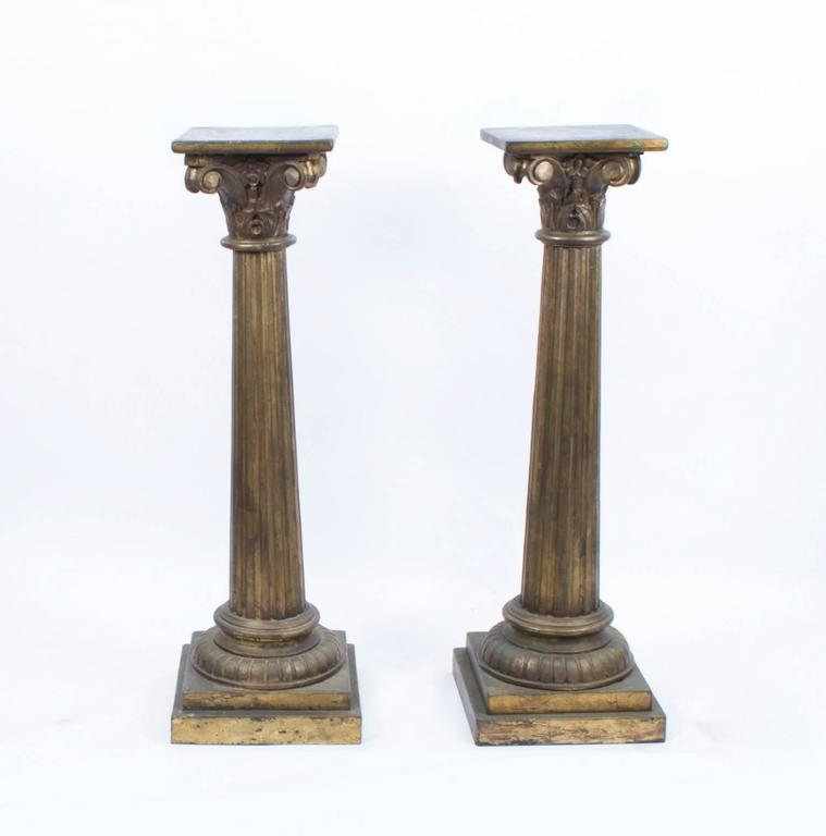 Antique Victorian Pair of Corinthian Column Pedestals 19th C For Sale at 1stDibs