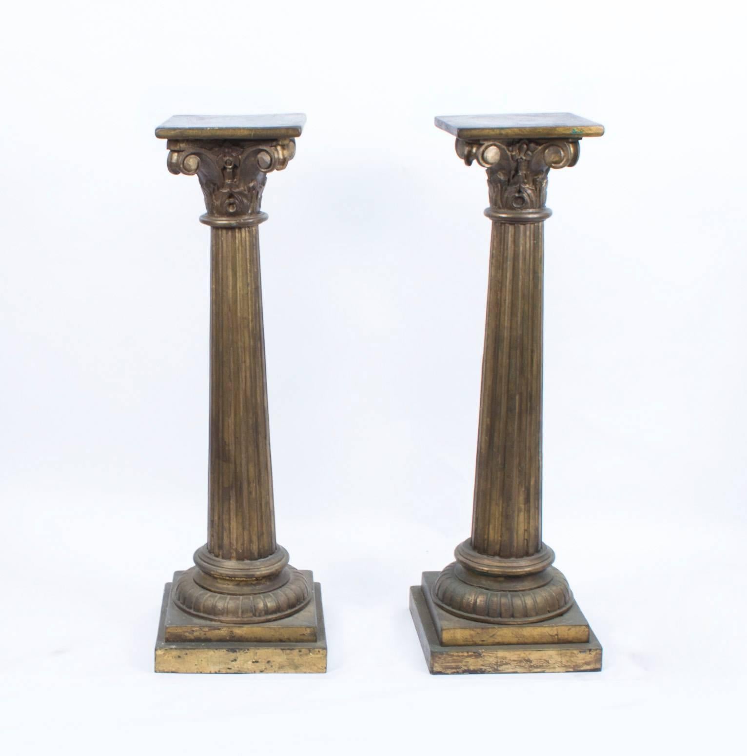 This is a gorgeous pair of antique English Edwardian Corinthian column hand-painted pedestals, circa 1860.

They would be perfect for displaying your bronzes, marble statues or porcelain vases.

Condition:

In excellent untouched condition, please