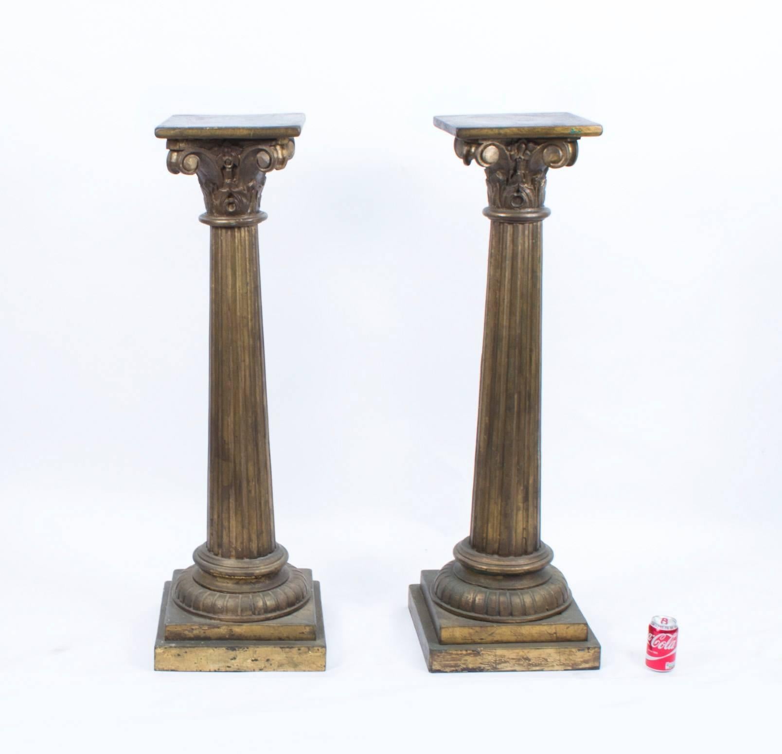 Antique Victorian Pair of Corinthian Column Pedestals 19th C 2