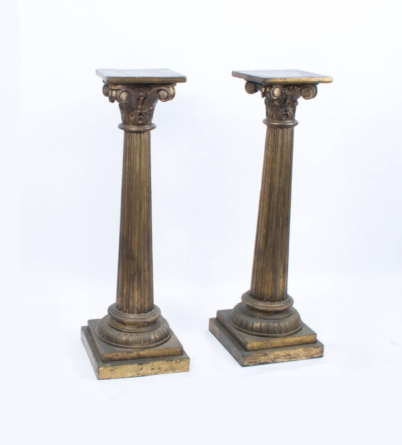 Antique Victorian Pair of Corinthian Column Pedestals 19th C 3