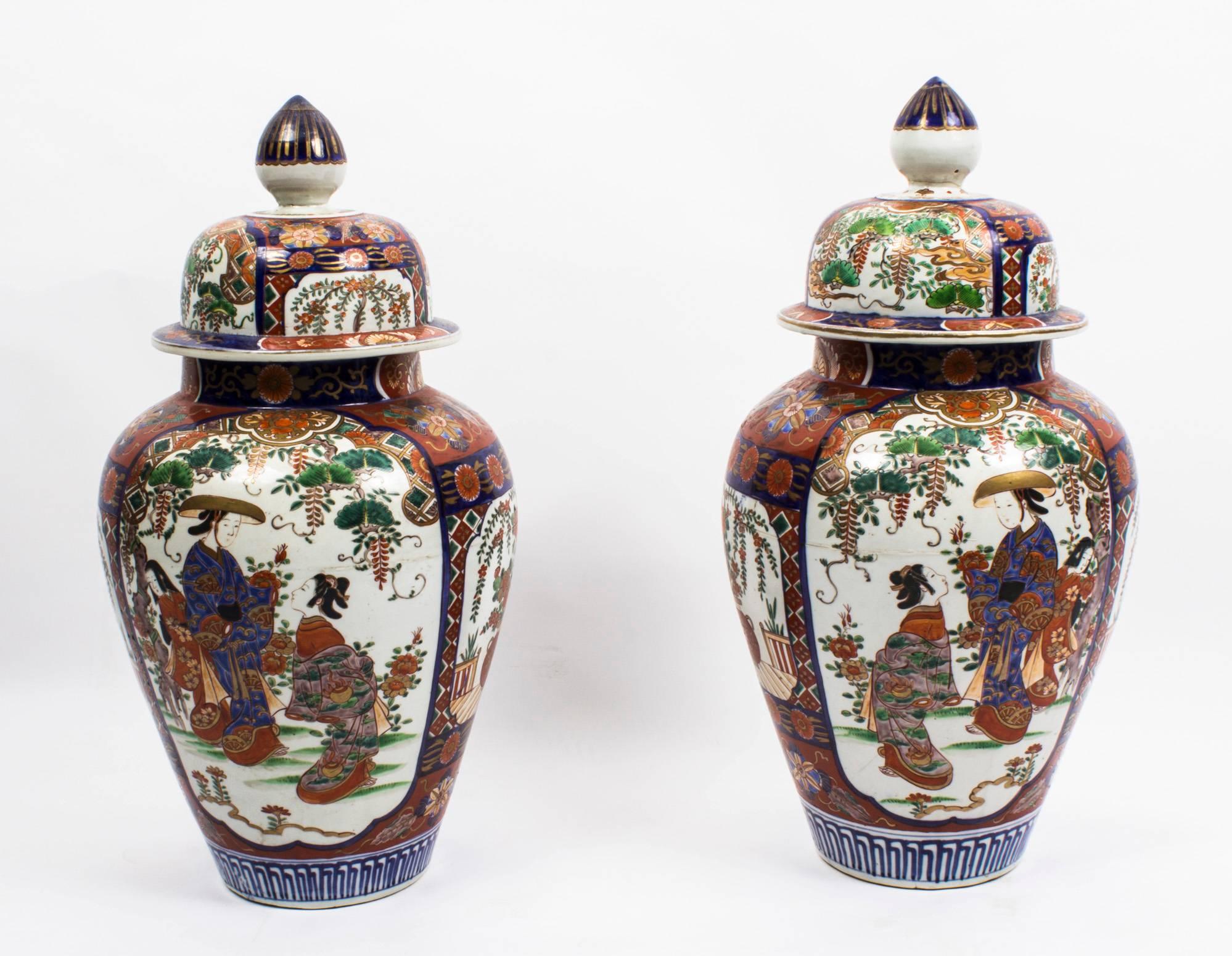 Antique Large Pair of Japanese Imari Porcelain Vases, circa 1870 6
