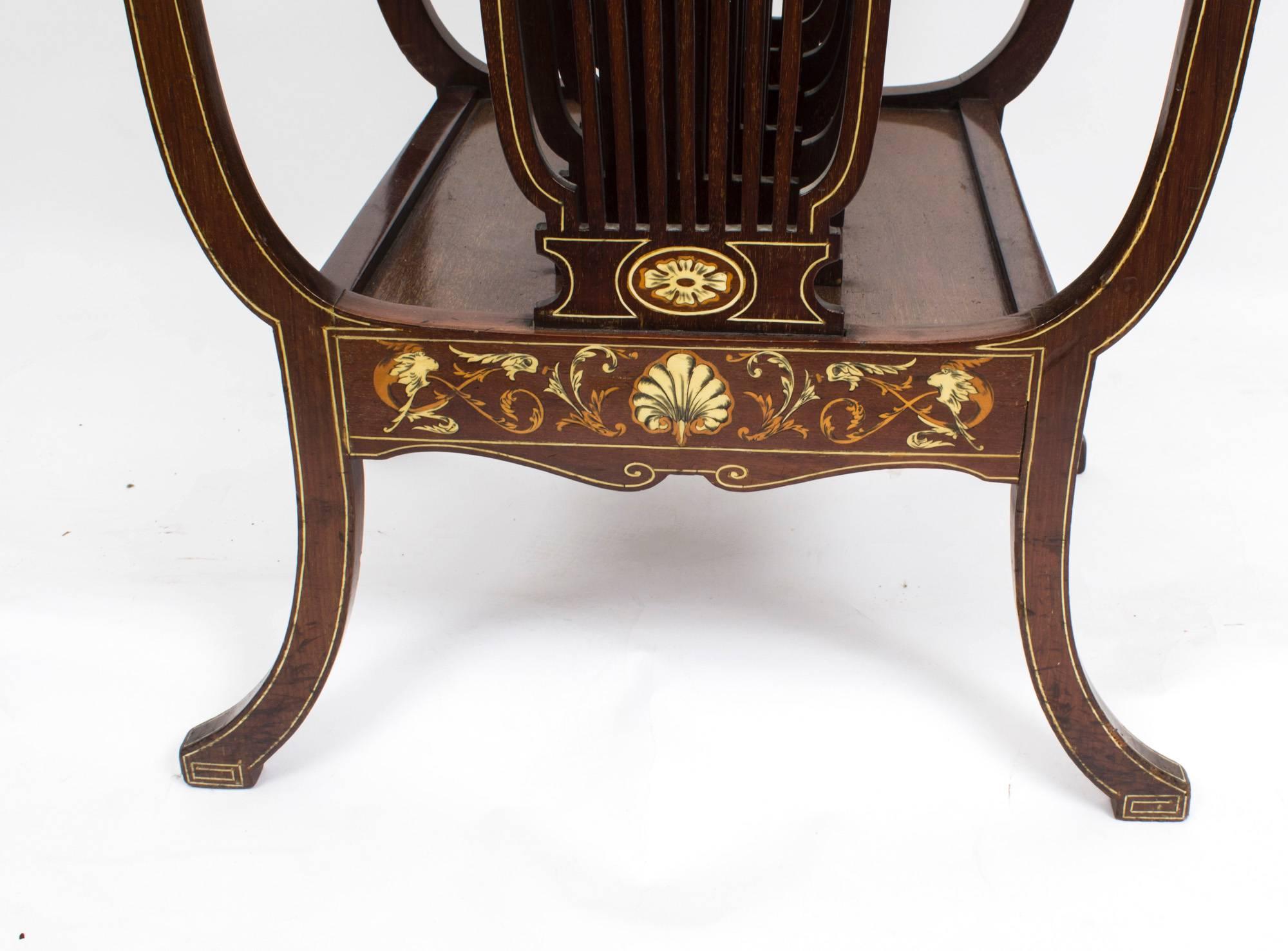 Antique Edwardian Inlaid Lyre Shape Canterbury, circa 1890 In Excellent Condition In London, GB