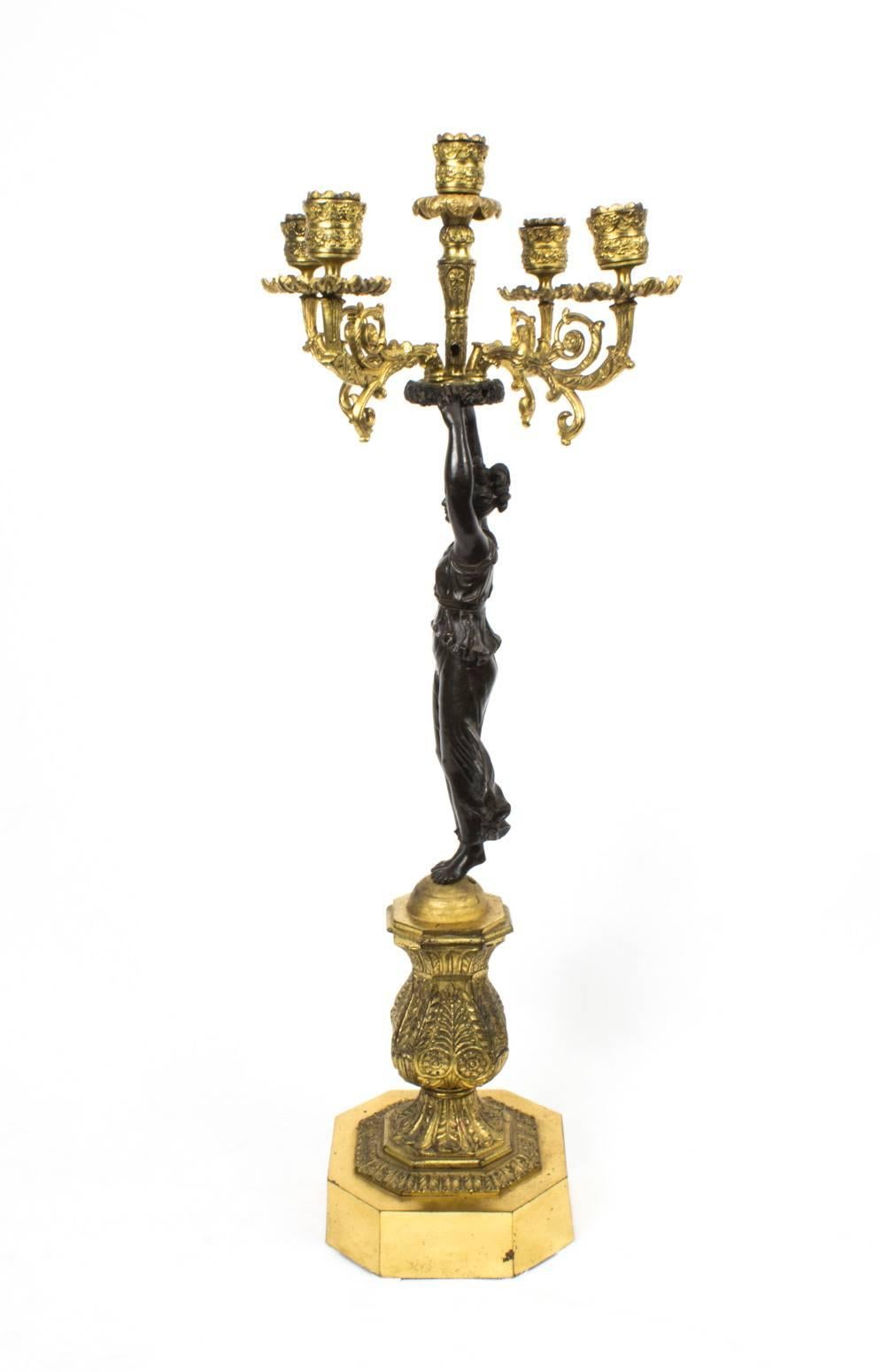 19th Century Pair of Empire Ormolu Bronze Candelabra 1