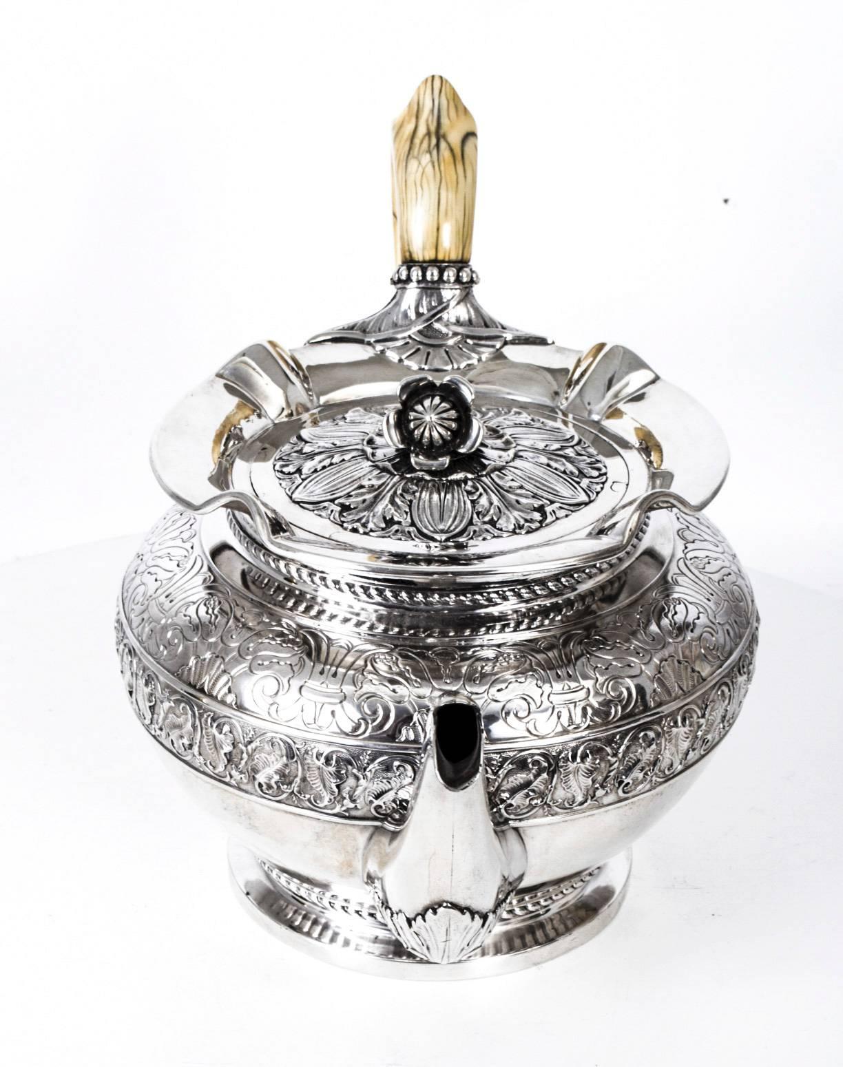 Antique Sterling Silver Teapot by John Bridge, 1825 3