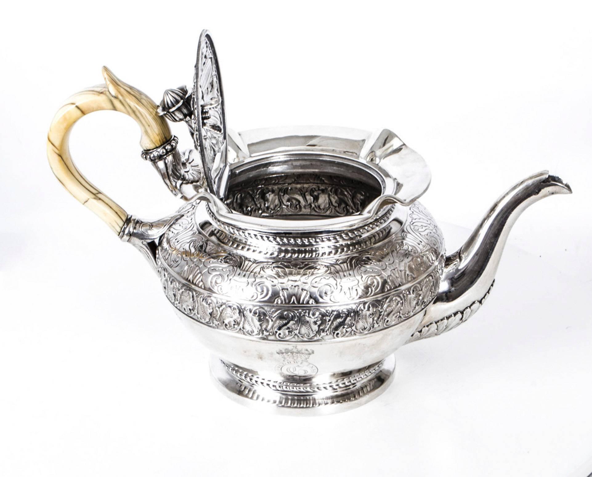 Antique Sterling Silver Teapot by John Bridge, 1825 4