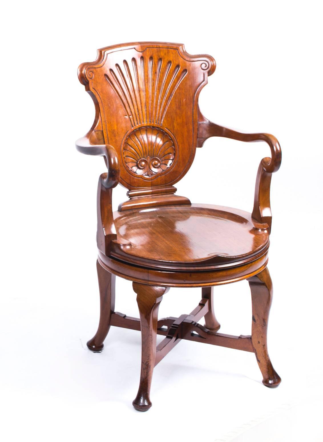 19th Century Edwardian Walnut Revolving Desk Chair 1