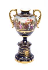 Antique Pair of Vienna Porcelain Urns Signed J.Lohner, circa 1900