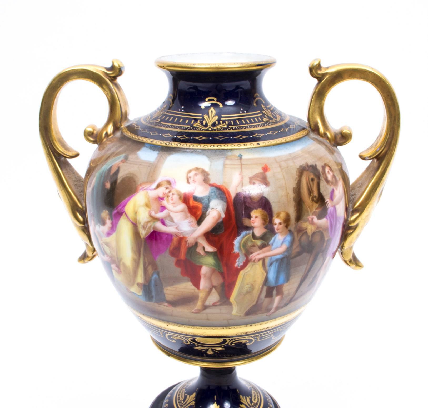 Antique Pair of Vienna Porcelain Urns Signed J.Lohner, circa 1900 2