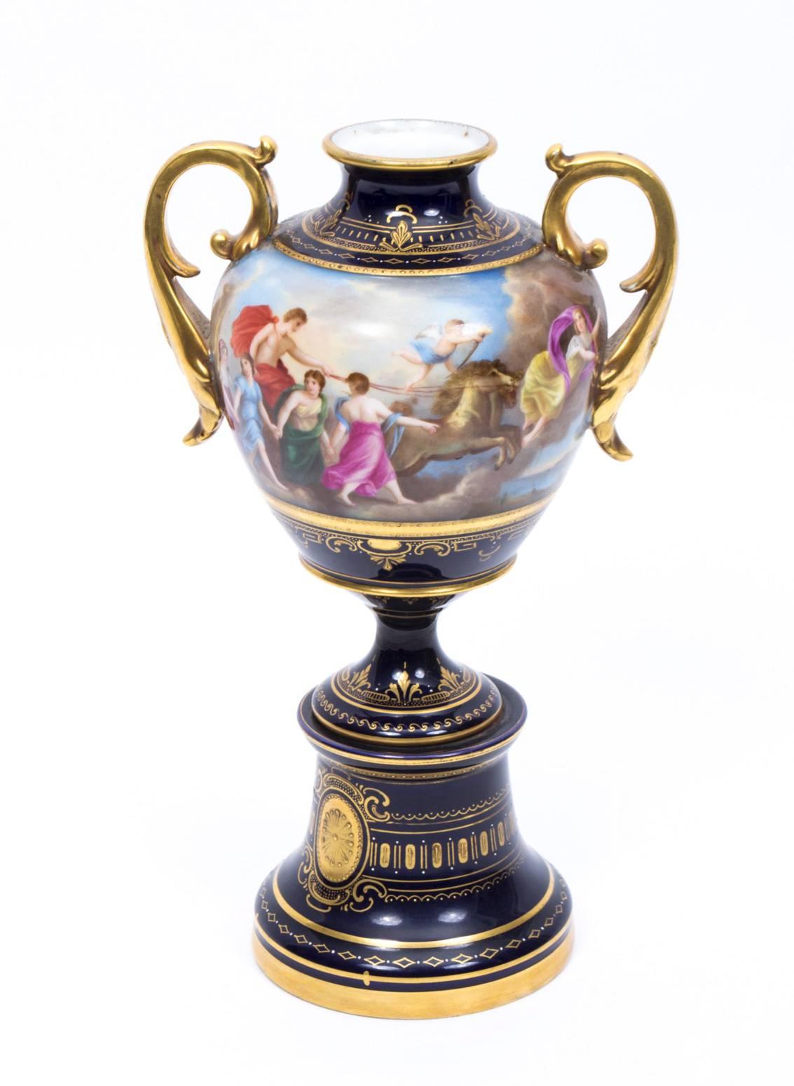 Antique Pair of Vienna Porcelain Urns Signed J.Lohner, circa 1900 3